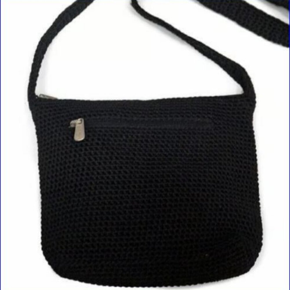 THE SAK Black Woven Crochet Shoulder Bag Purse with Single Carry Strap VTG - Picture 4 of 13